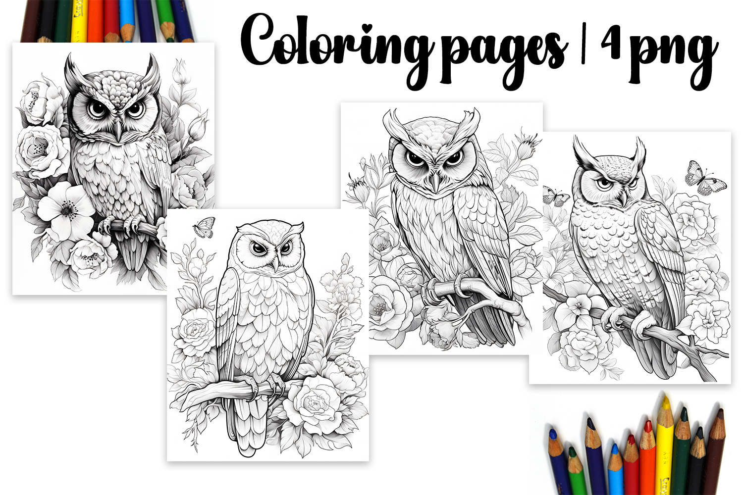 Cute animals Design |owl flowers Coloring pages product image 1