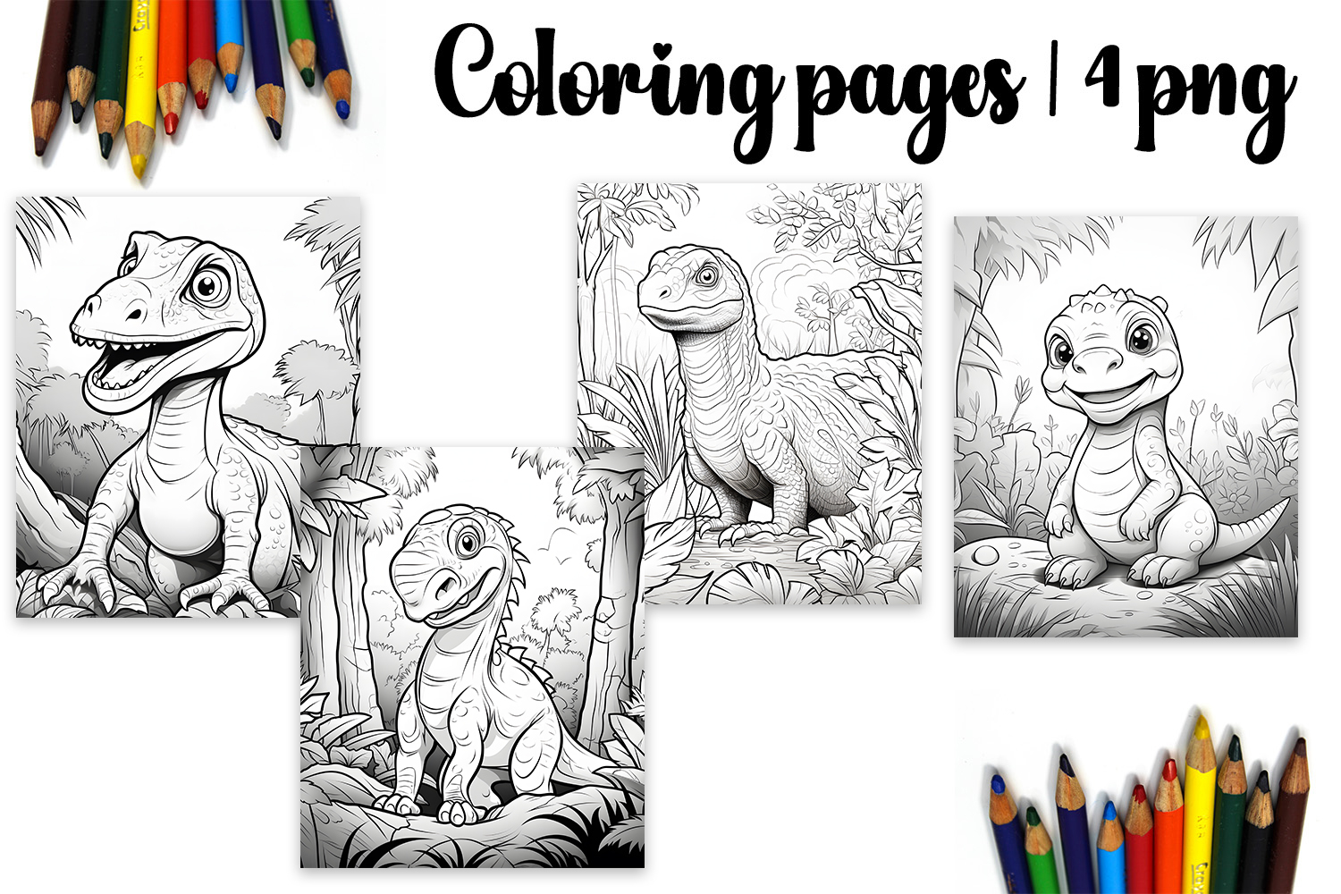 Cute animals Design |dinosaur flowers Coloring pages product image 1