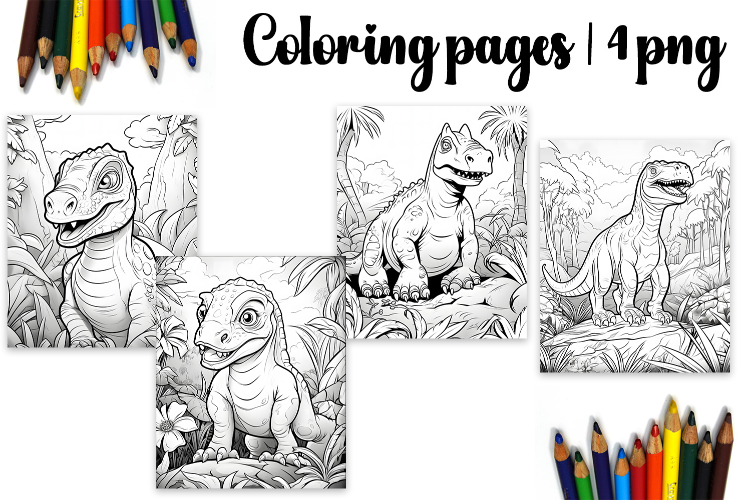 Cute animals Design |dinosaur flowers Coloring pages product image 1