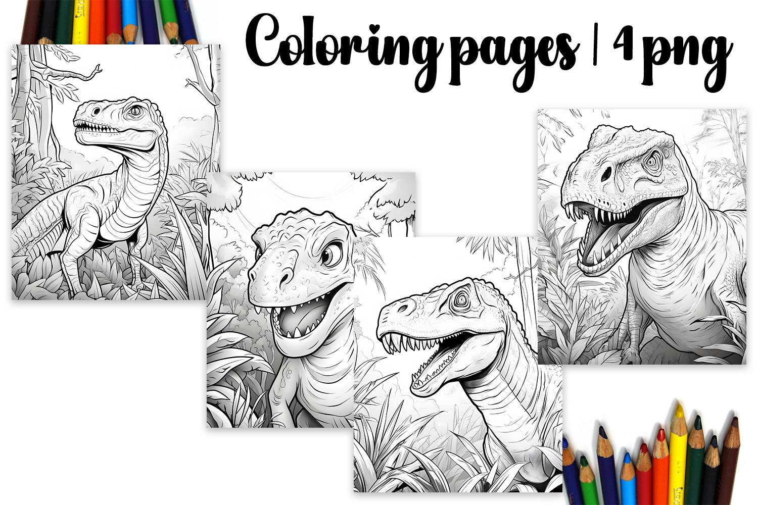 Cute animals Design |dinosaur flowers Coloring pages product image 1