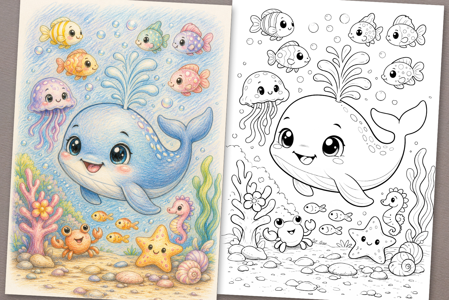 Cute Cartoon Whale Coloring Page and Coloring Book for Kids product image 1