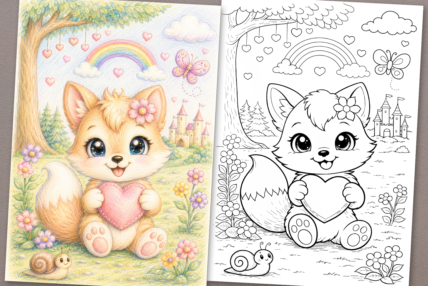 Cute Cartoon Fox Coloring Page and Coloring Book for Kids product image 1