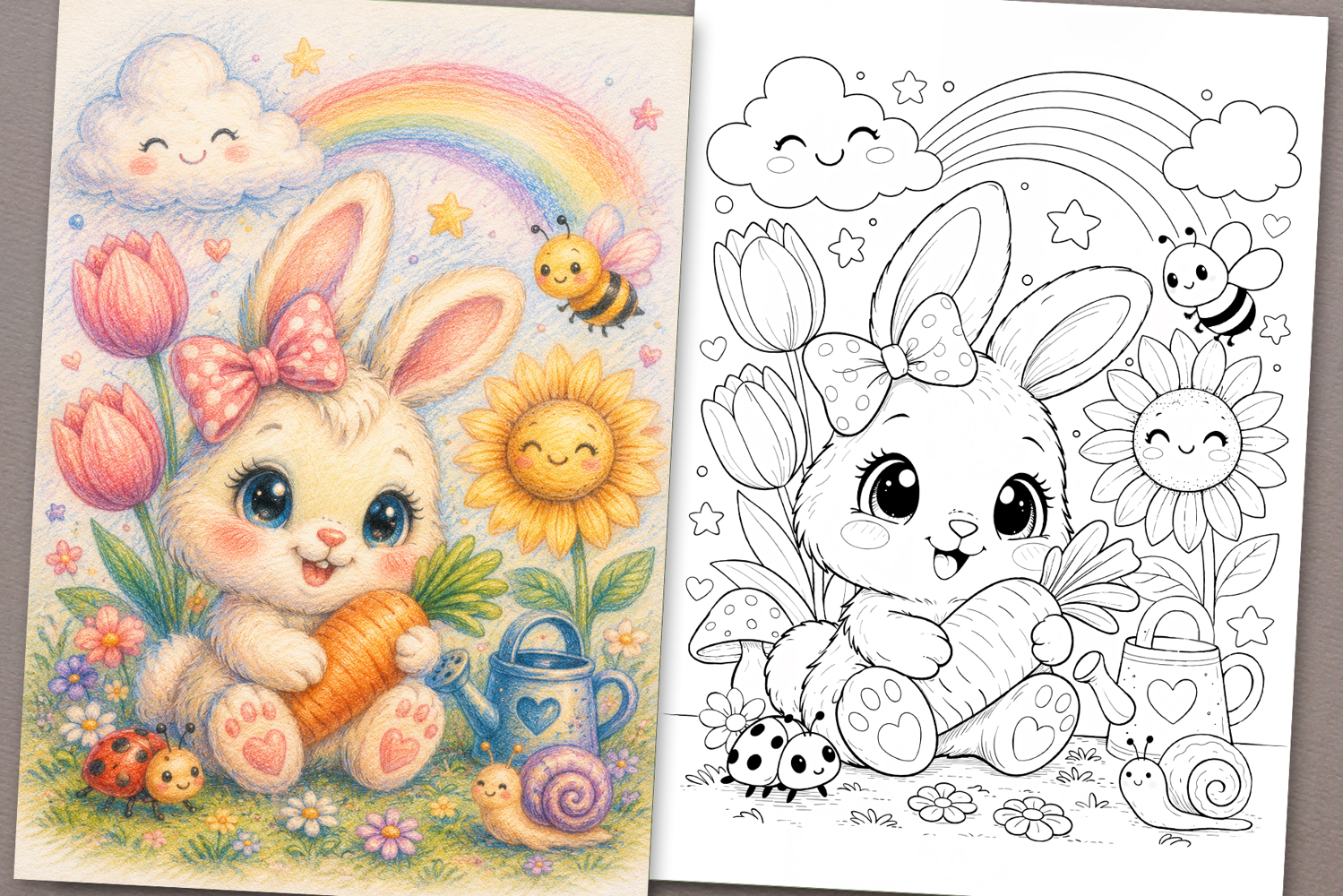 Cute Cartoon Bunny Coloring Page and Coloring Book for Kids product image 1