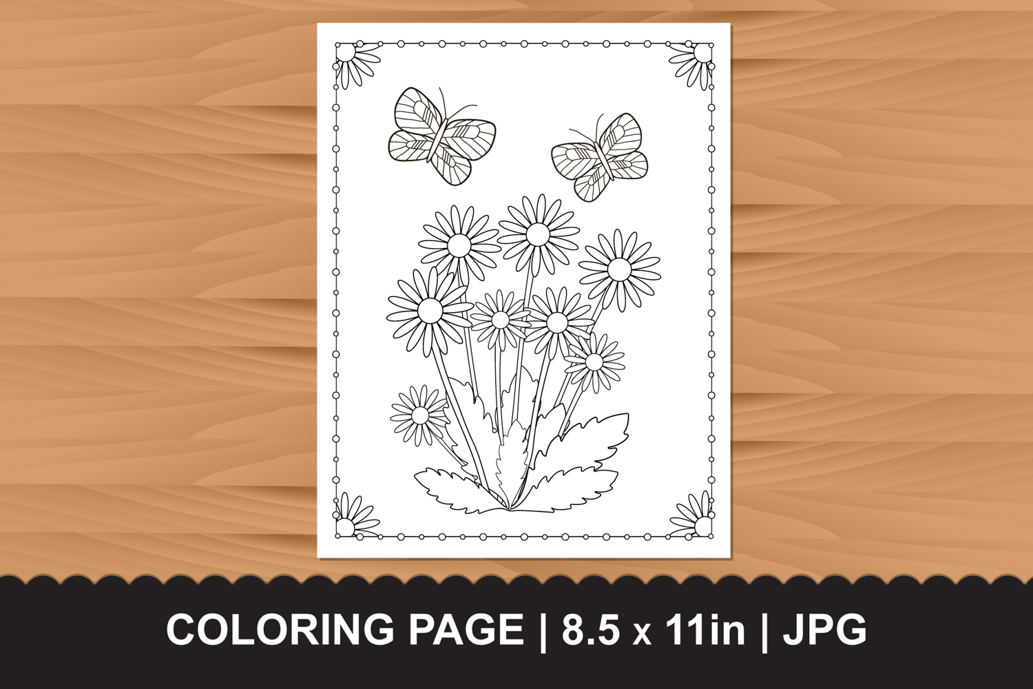 Beautiful Daisy Flower Bouquet Coloring Page with Butterflie product image 1