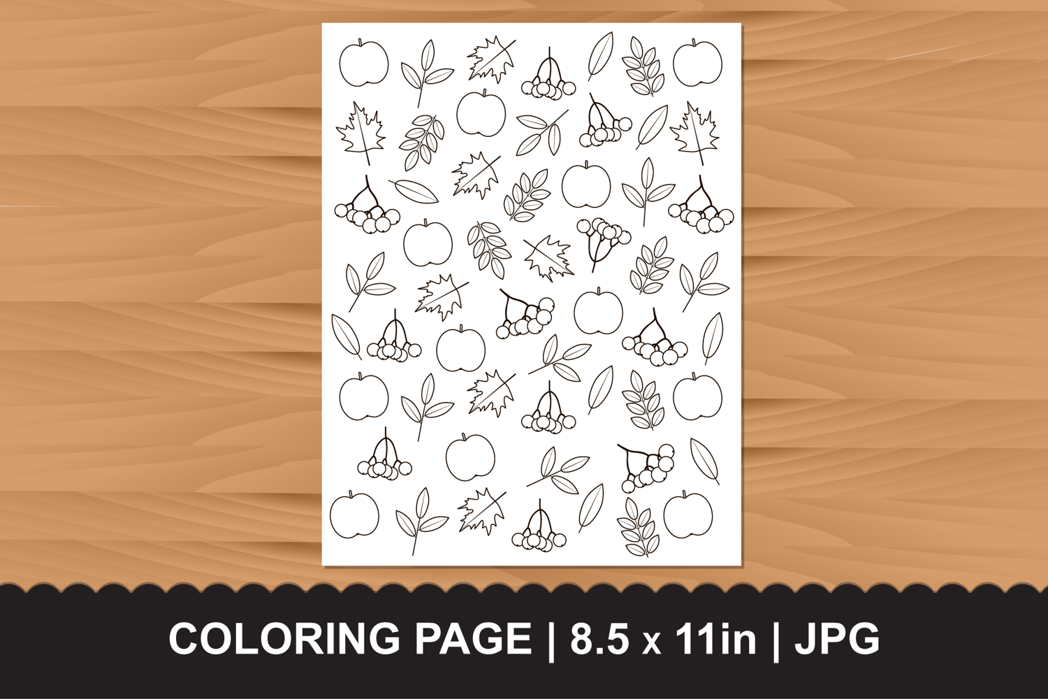 Autumn Leaves Apples Coloring Page JPG product image 1