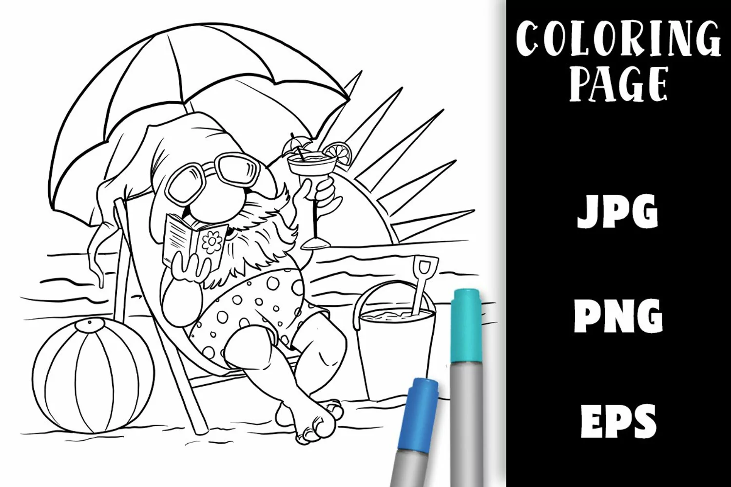 Gnome Coloring Page - Beach Lounger product image 1