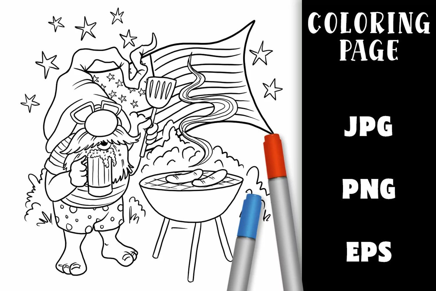 Gnome Coloring Page - July 4 Independence Day product image 1