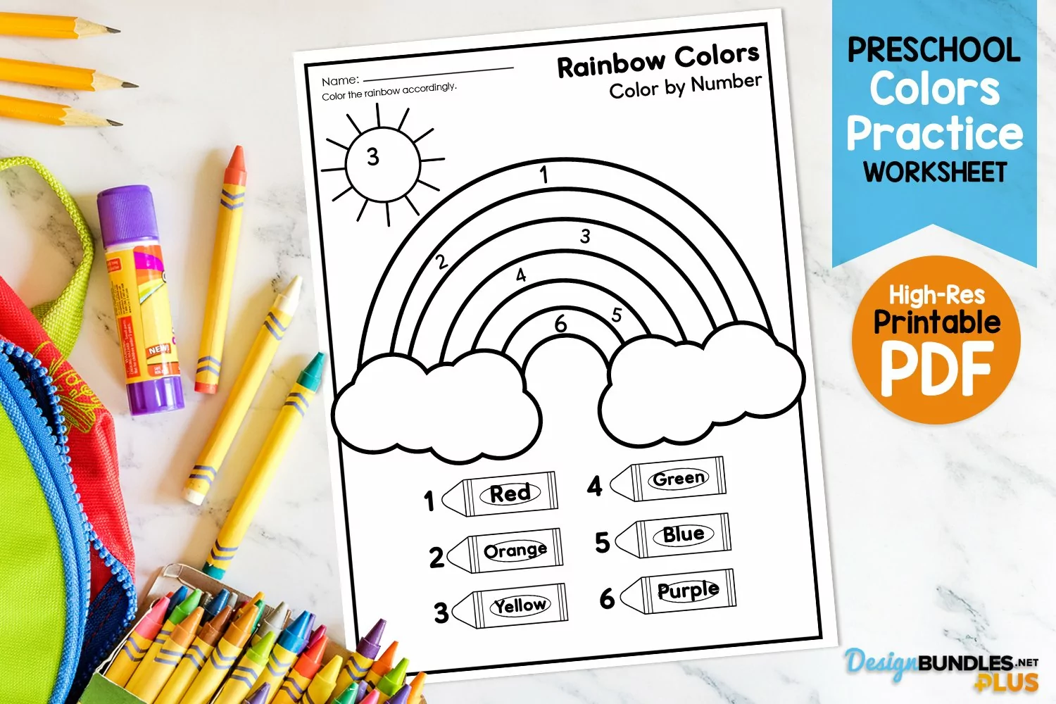 Preschool Colors Practice Worksheet, Rainbow Worksheet product image 1