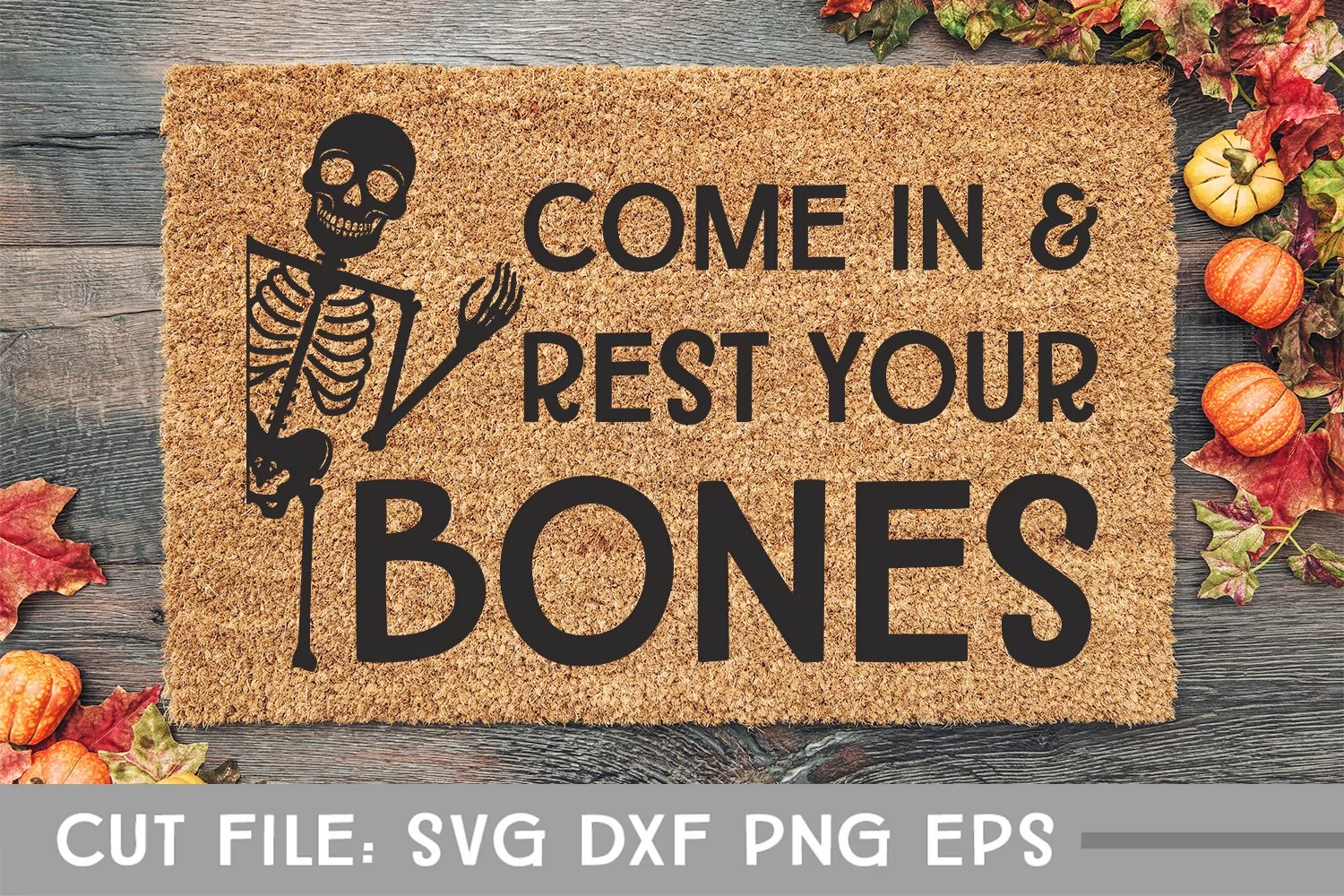 Come in & Rest Your Bones, Hand Lettered Halloween Doormat product image 1