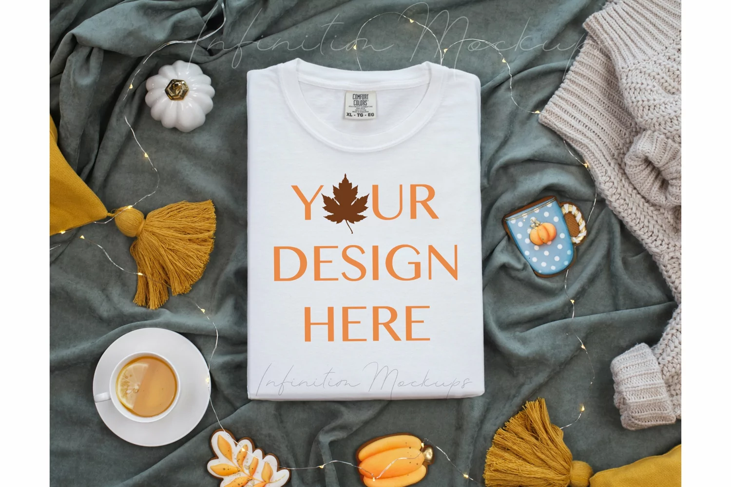 Comfort Colors 1717 White folded shirt Fall mockup flat lay product image 1