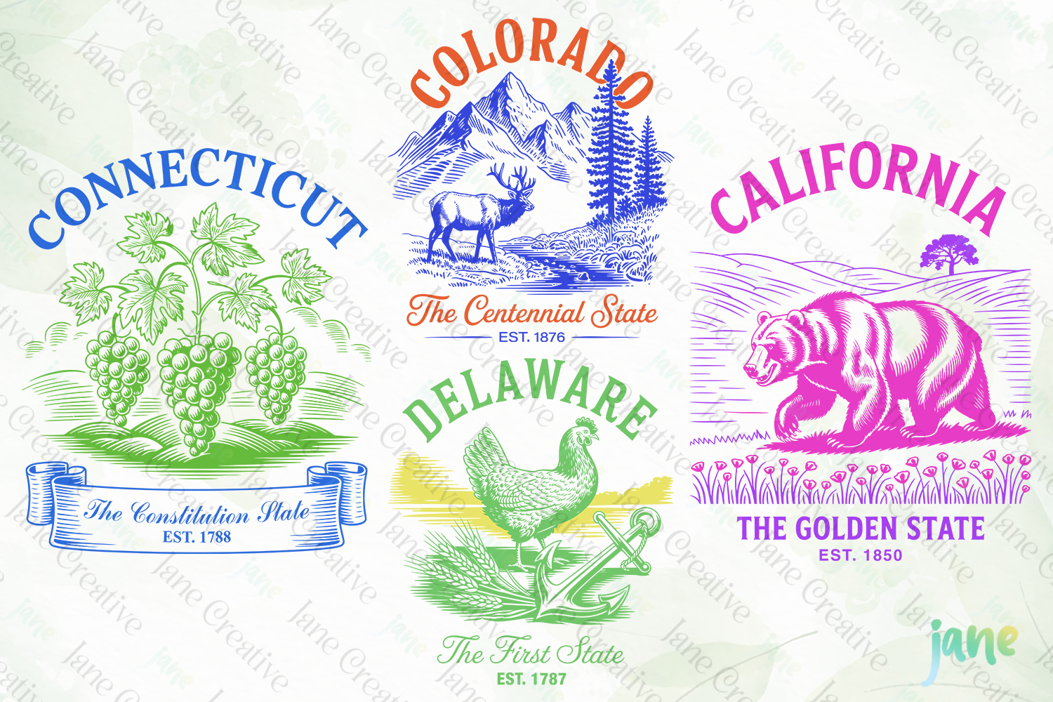 Connecticut - Colorado - Delaware - California SVG product image 1