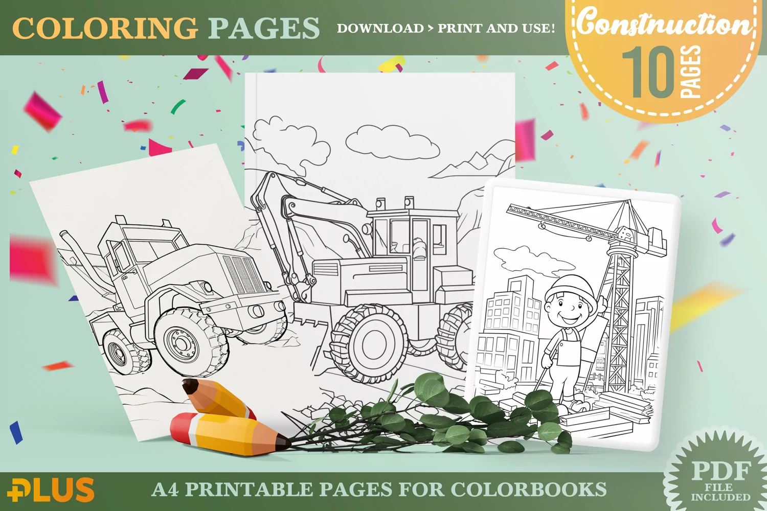 Construction Coloring Pages - Cartoon Big Vehicles product image 1
