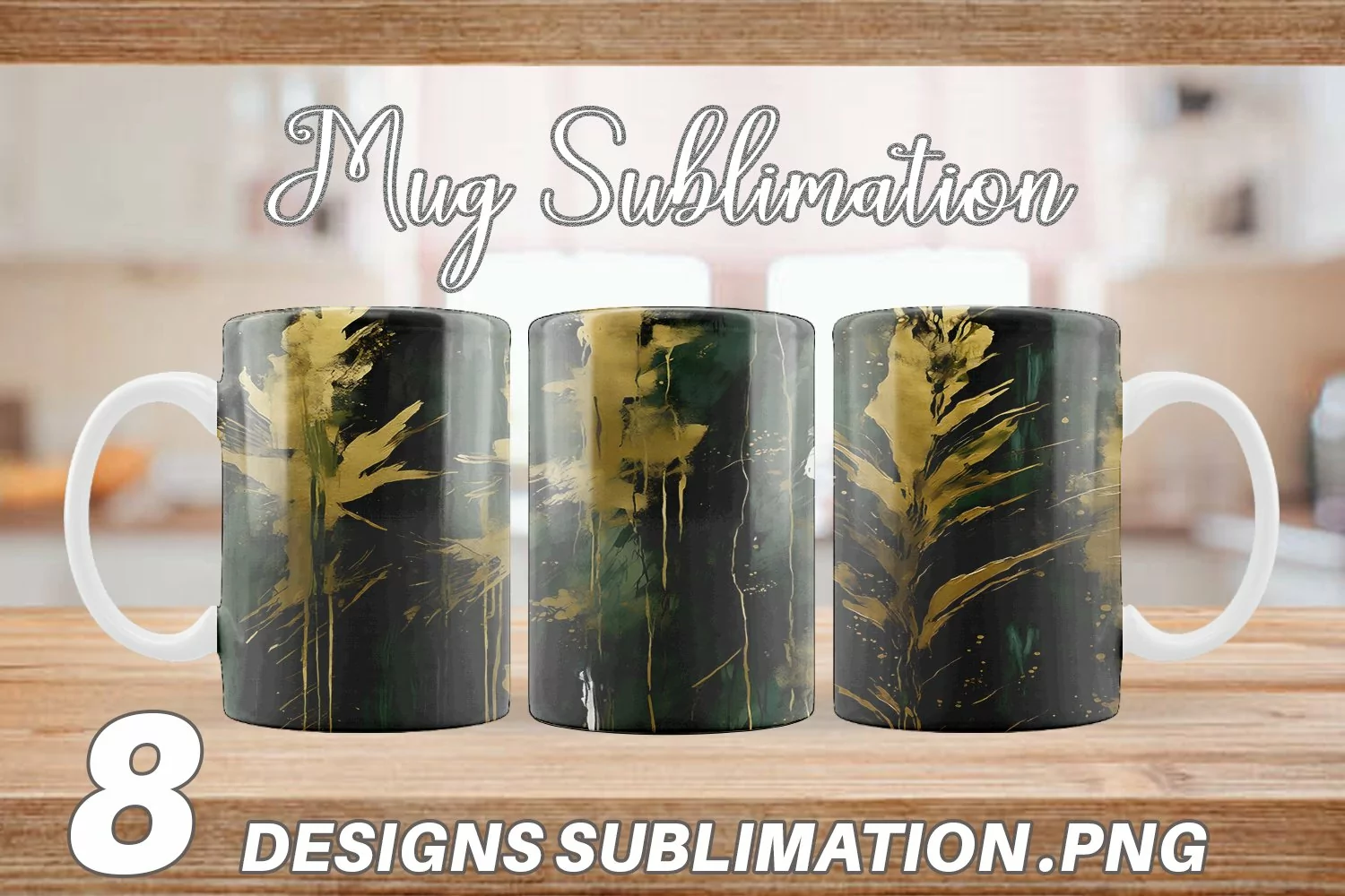 Contemporary Art Dark Moss | Mug sublimation design product image 1