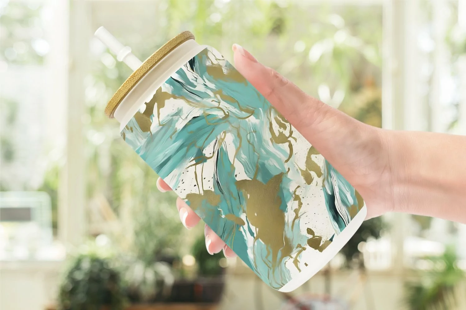 Contemporary Art Turquoise Glass Can Wraps product image 1