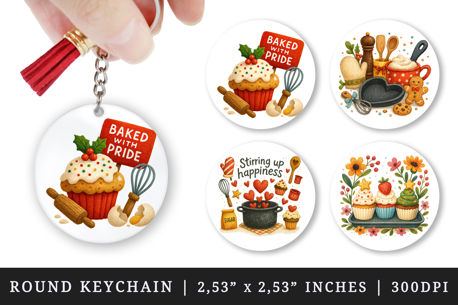 Cooking and Baking round keychain sublimation design product image 1