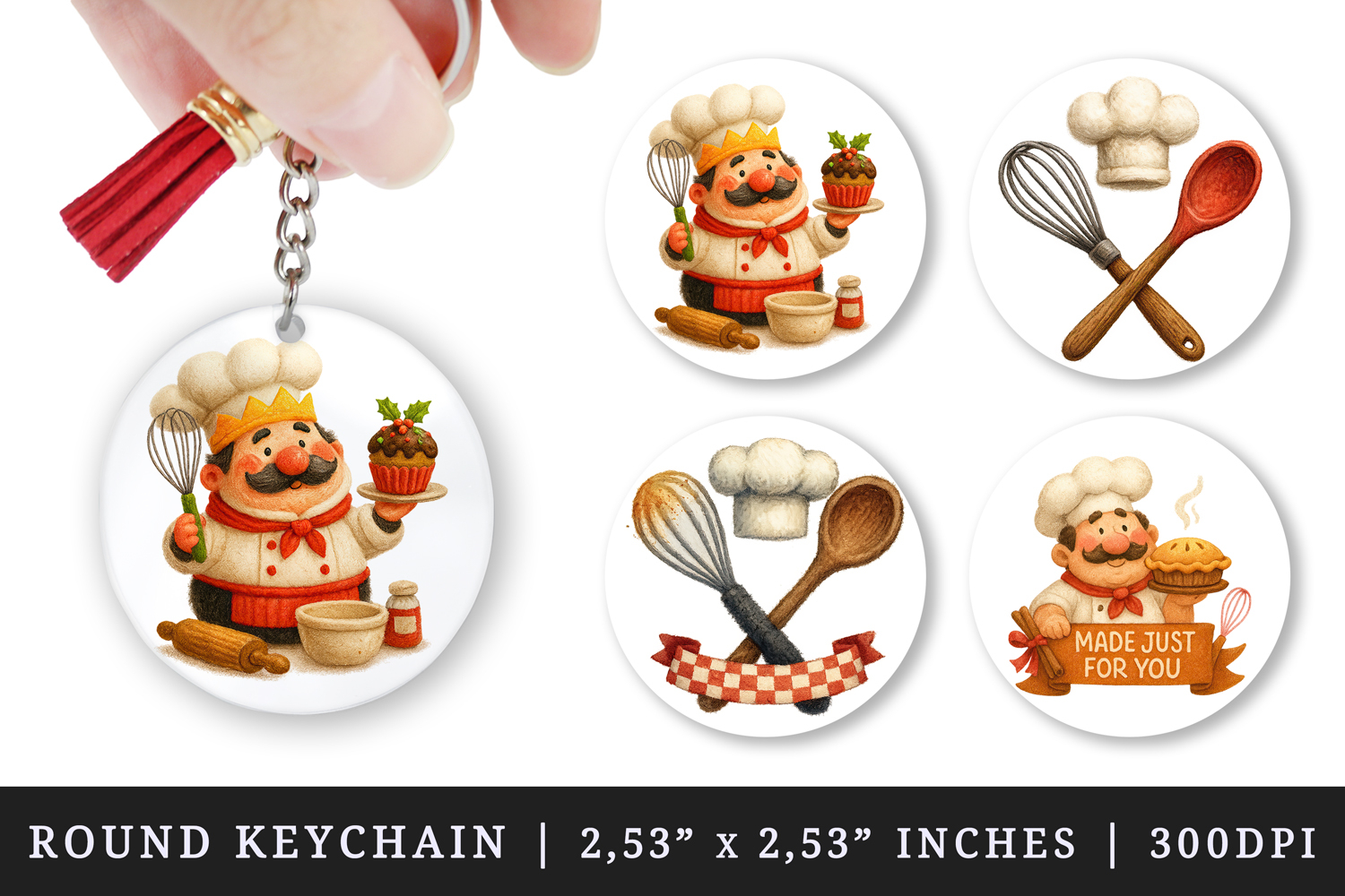 Cooking and Baking round keychain sublimation design product image 1