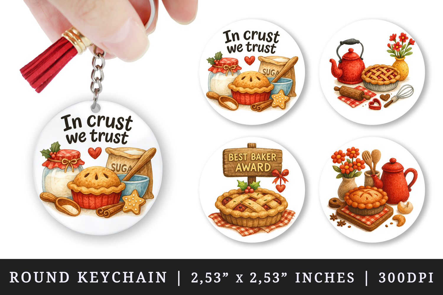 Cooking and Baking round keychain sublimation design product image 1