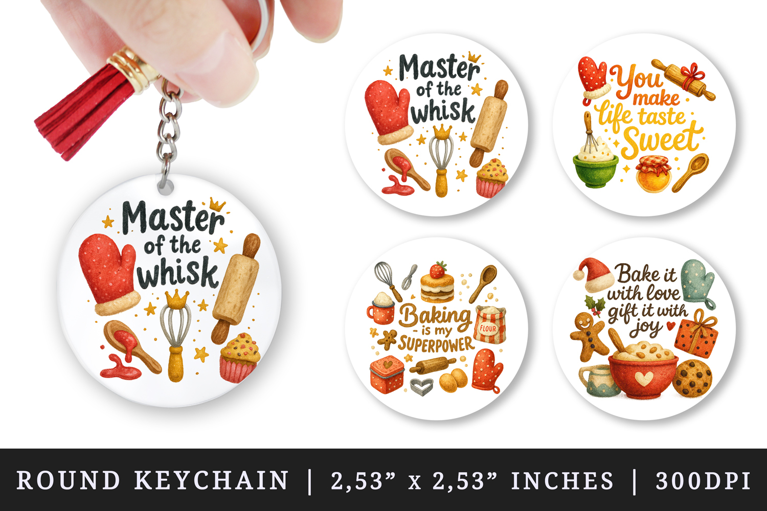 Cooking and Baking round keychain sublimation design product image 1