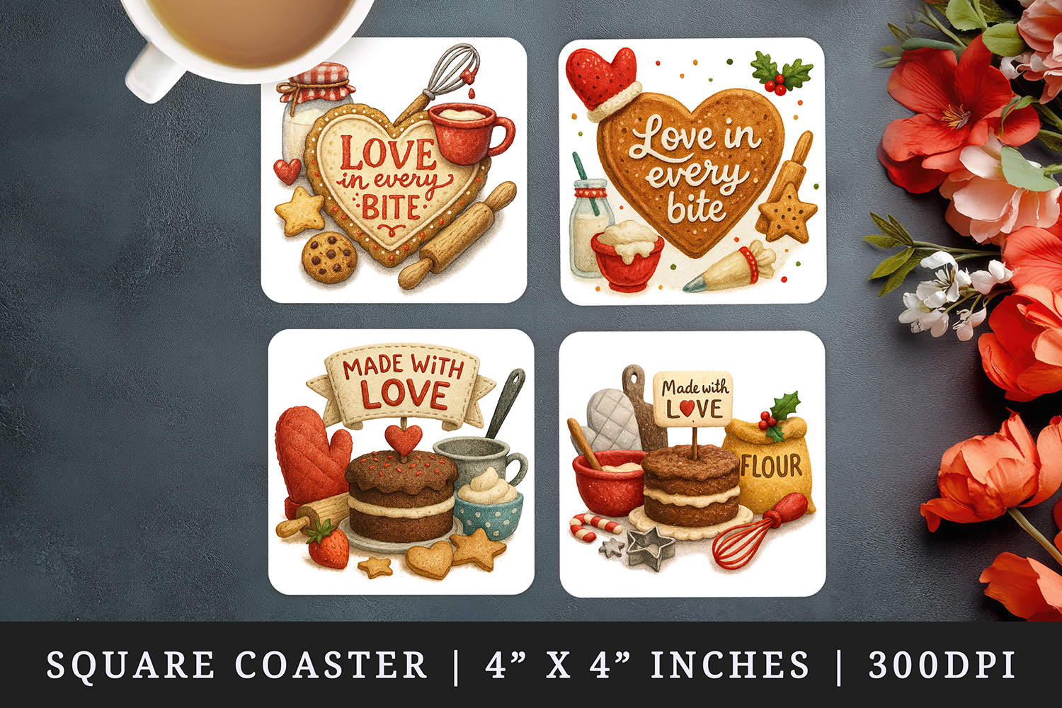 Cooking and Baking square coaster sublimation design product image 1