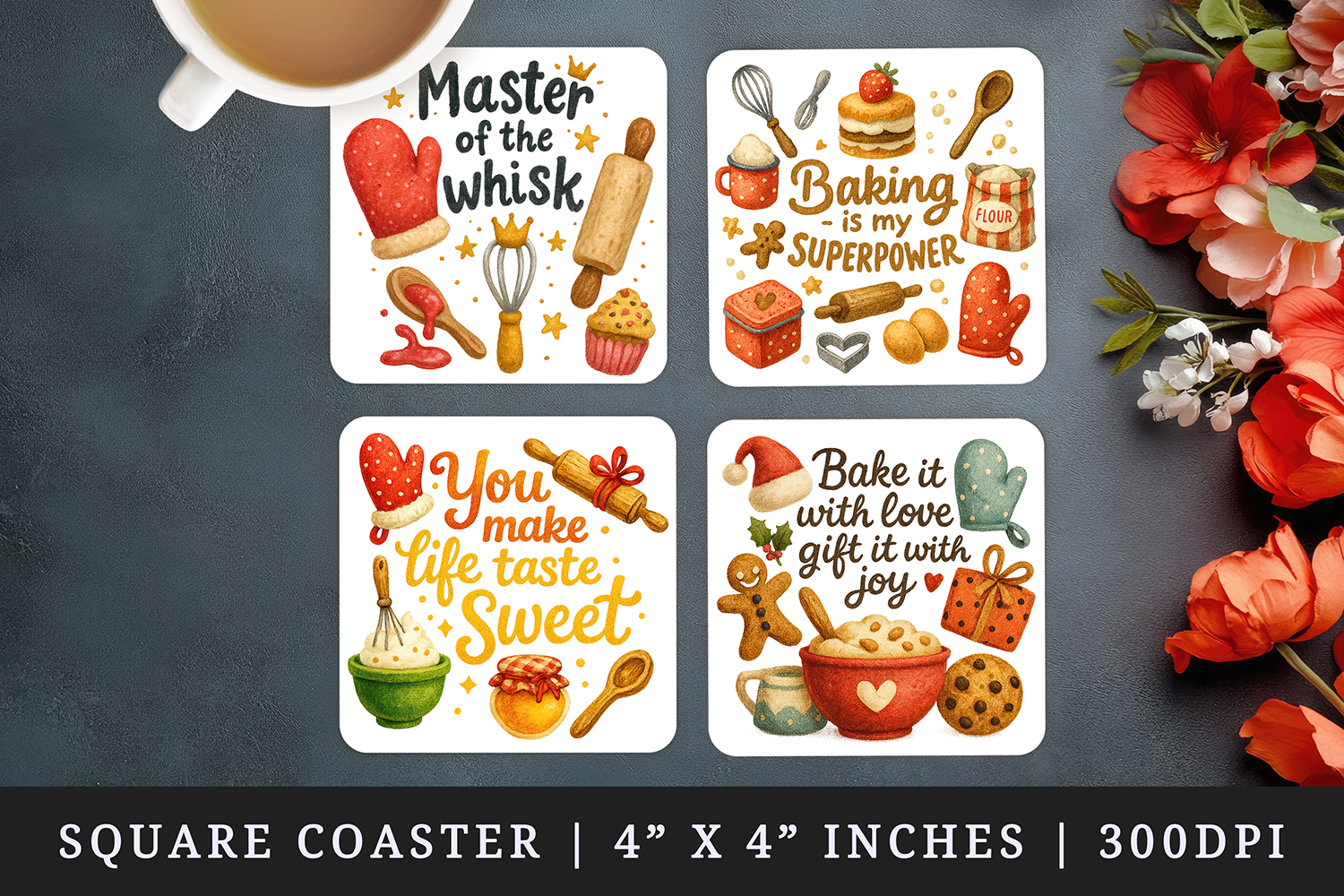 Cooking and Baking square coaster sublimation design product image 1