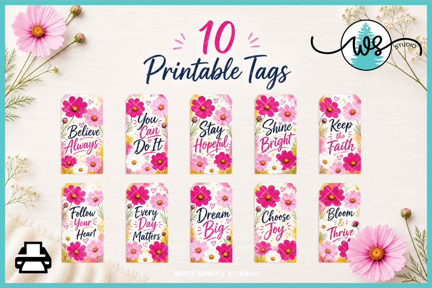 Motivational Cosmos Flower Tags Junk Journal Ephemera product image 1