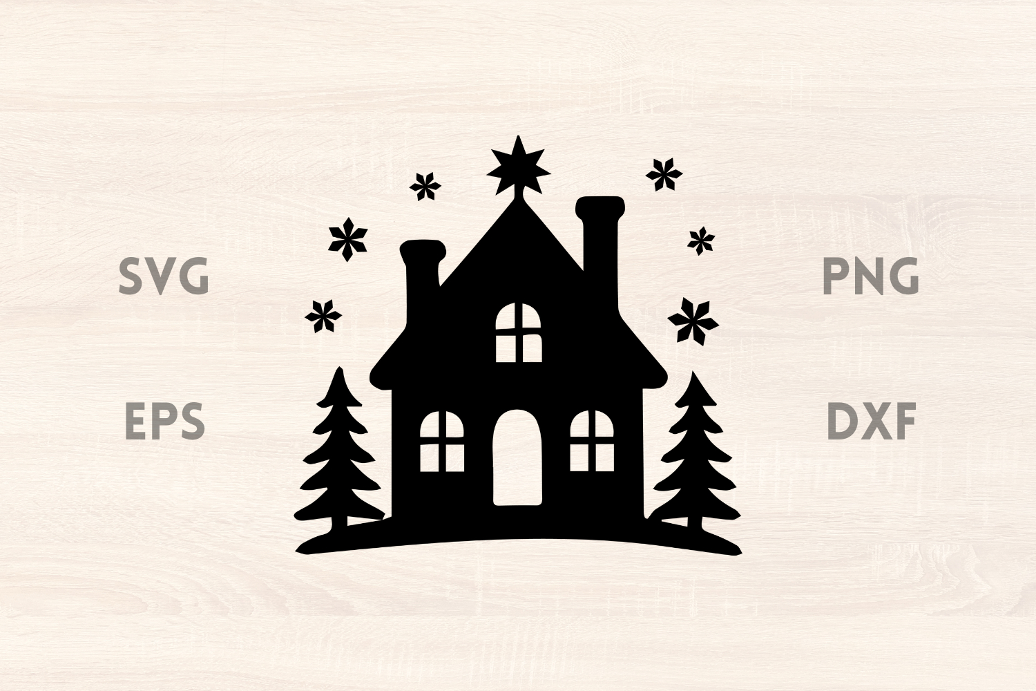 Cottage Trees and Stars Scene SVG product image 1