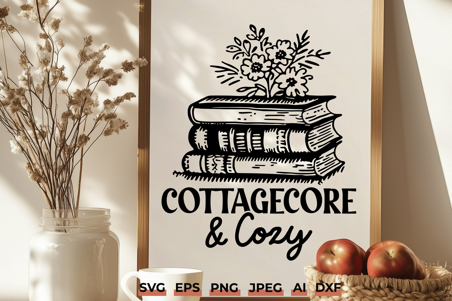 Cottagecore SVG | Cozy Vintage Book Lover Rustic Clipart product image 1