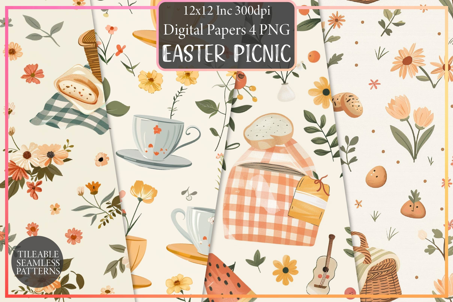 Cottagecore Easter Picnic Digital Paper product image 1
