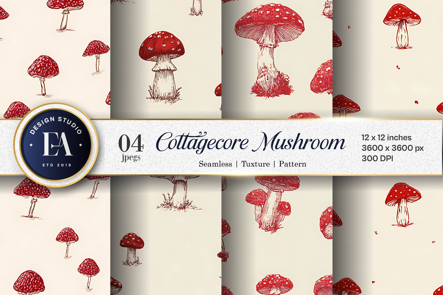 Cottagecore Mushroom Pattern Hand-Drawn Digital Paper product image 1