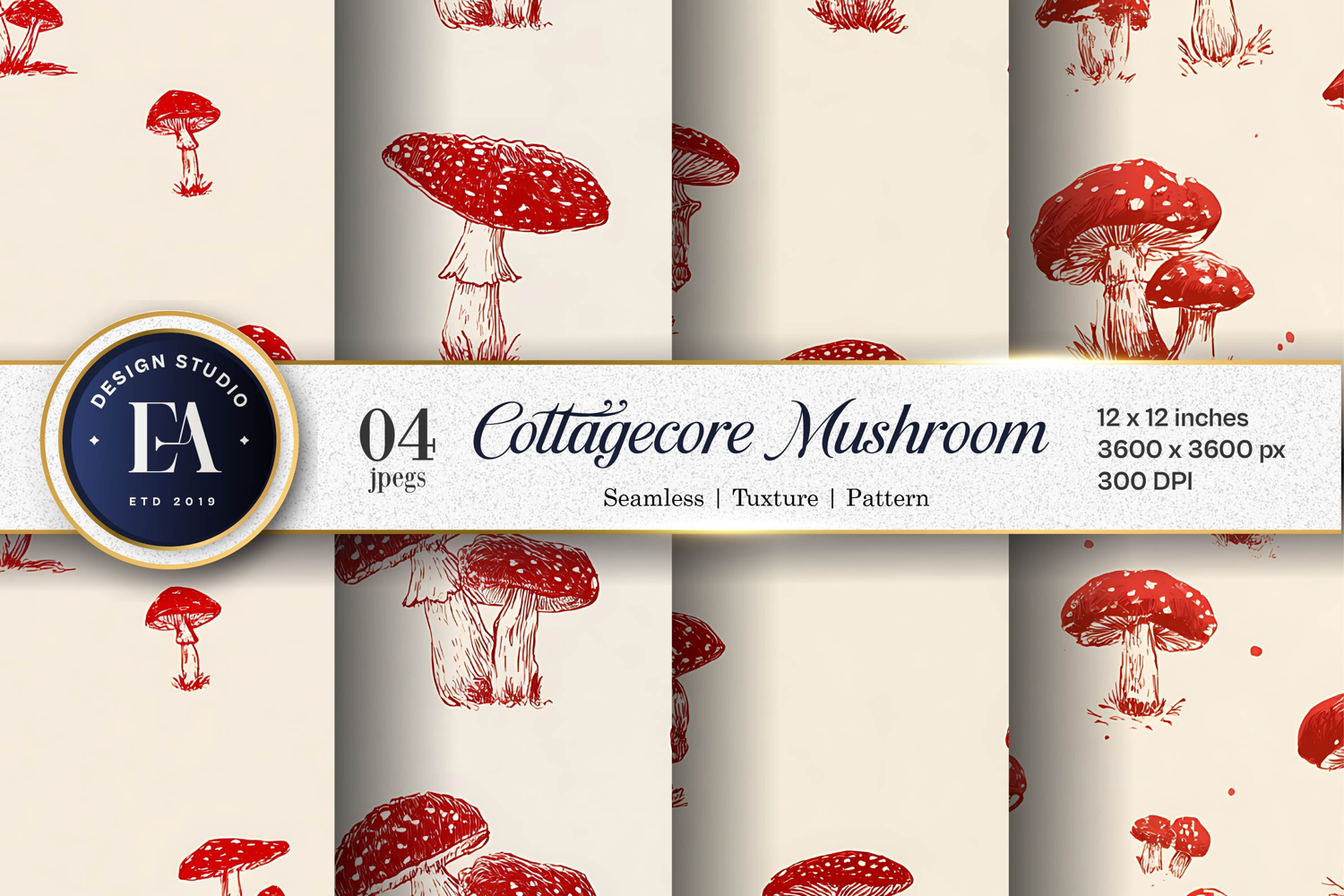 Cute Hand-Drawn Cottagecore Mushroom Art Digital Paper product image 1