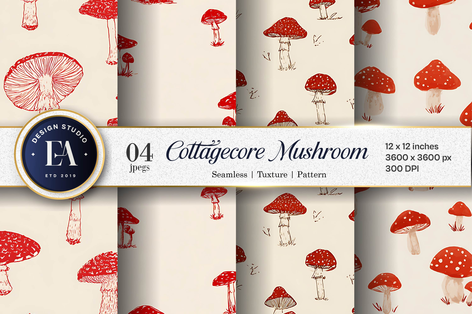 Hand-Drawn Cute Mushroom Cottagecore Digital Paper product image 1