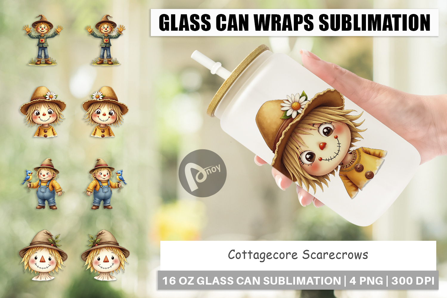 Cottagecore Scarecrows Glass Can product image 1