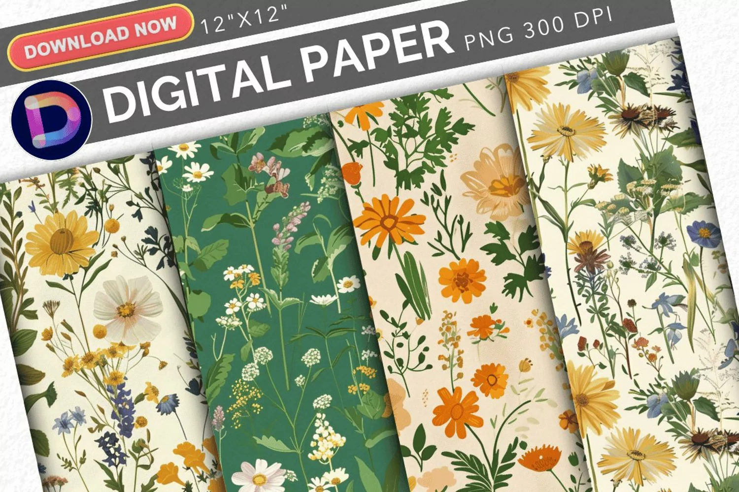 Cottagecore Wildflowers Digital Paper product image 1