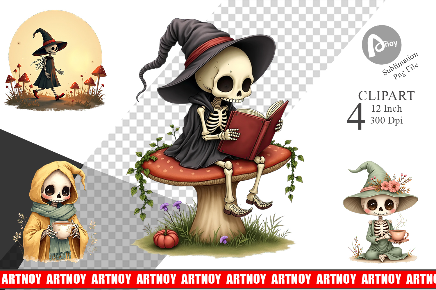 Cottagecore Witch Skeleton Clipart product image 1