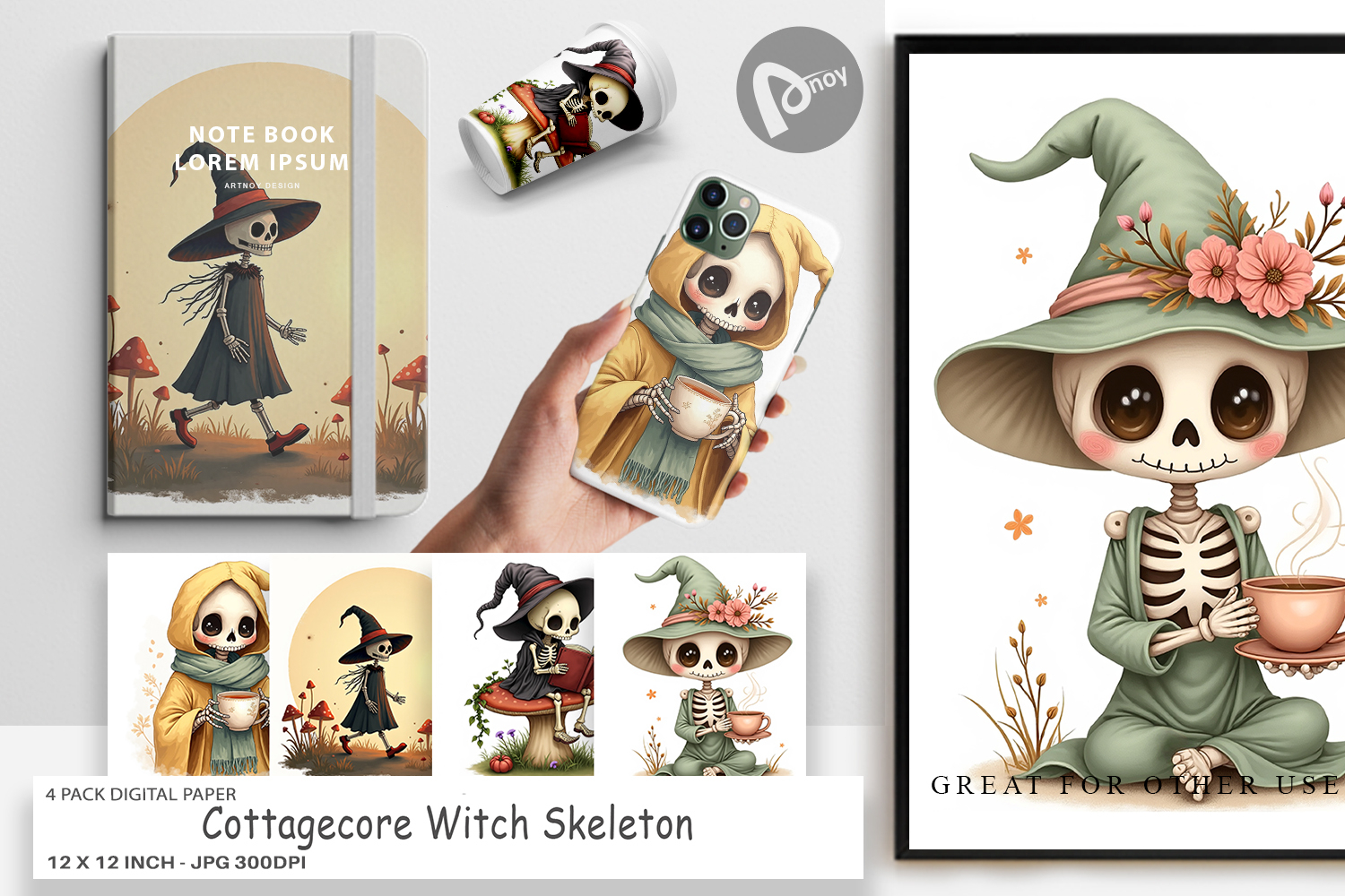 Digital Paper Cottagecore Witch Skeleton product image 1
