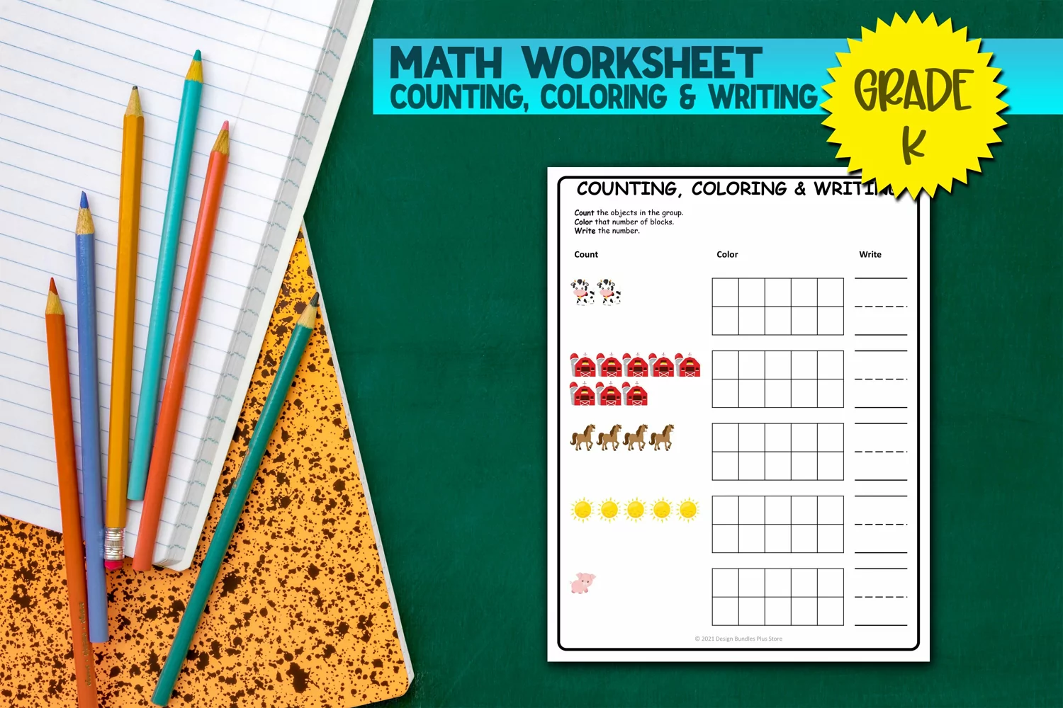 Counting, Coloring, and Writing #2 | Educational Worksheet product image 1