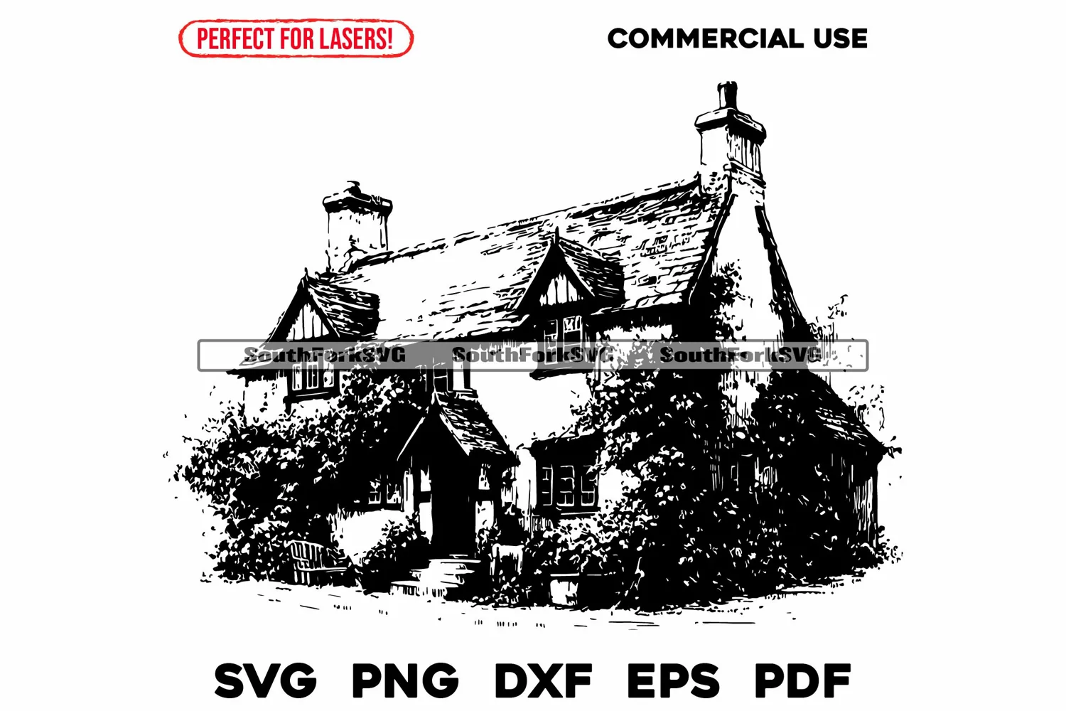 Rustic Countryside Cottage Scene Laser Engrave Files product image 1