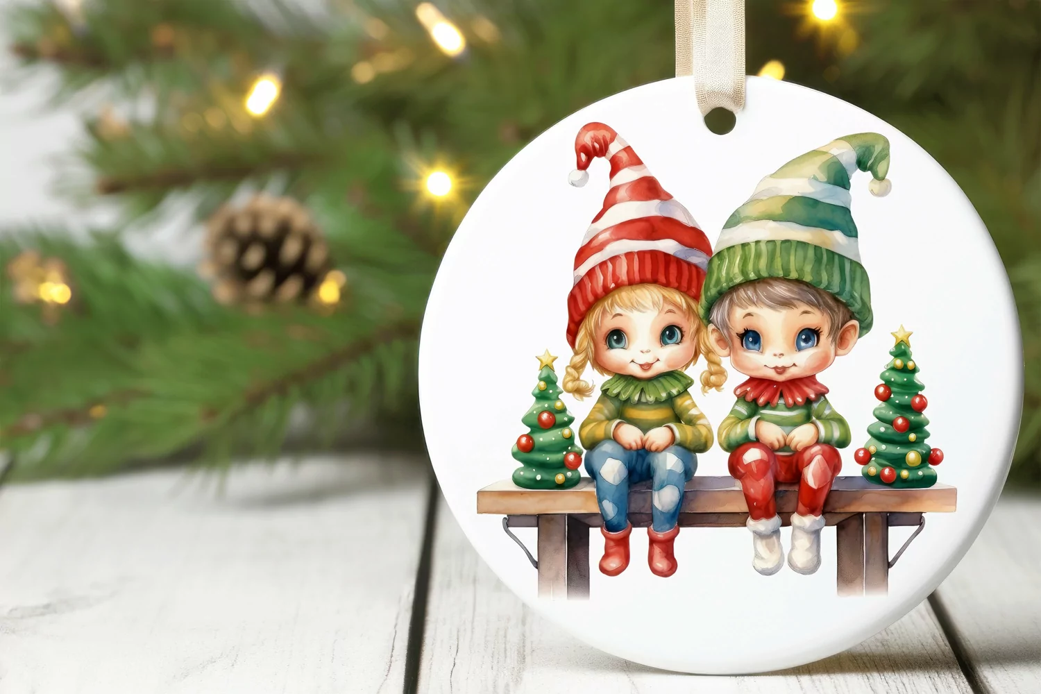 PNG Cute Christmas Elves Christmas tree. Watercolor clip art product image 1