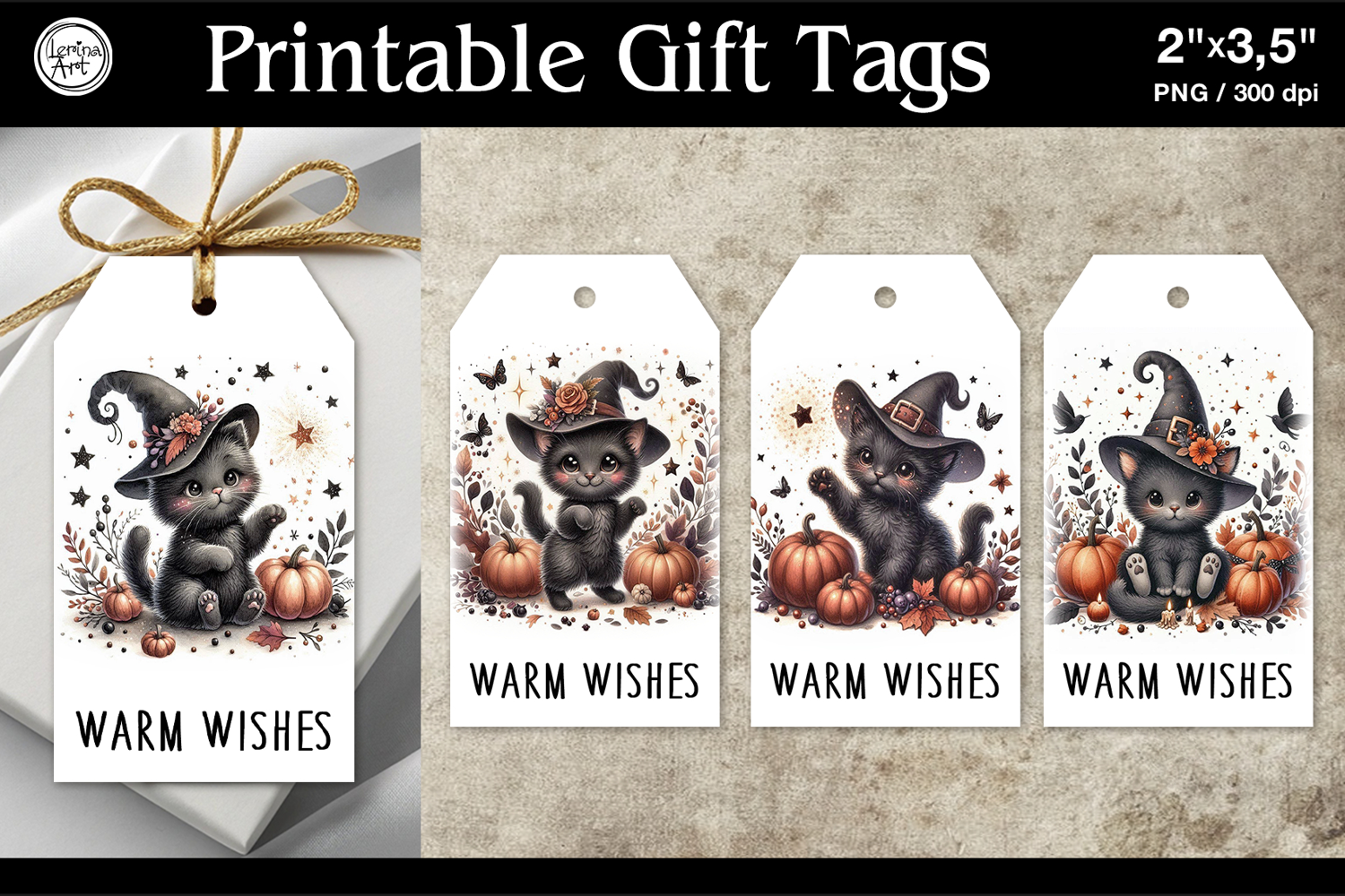 Printable Gift Tags| Halloween Gift Tags| Kitty | PNG product image 1