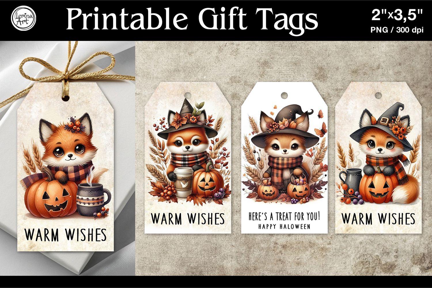 Printable Gift Tags| Halloween Gift Tags| Fox | PNG product image 1