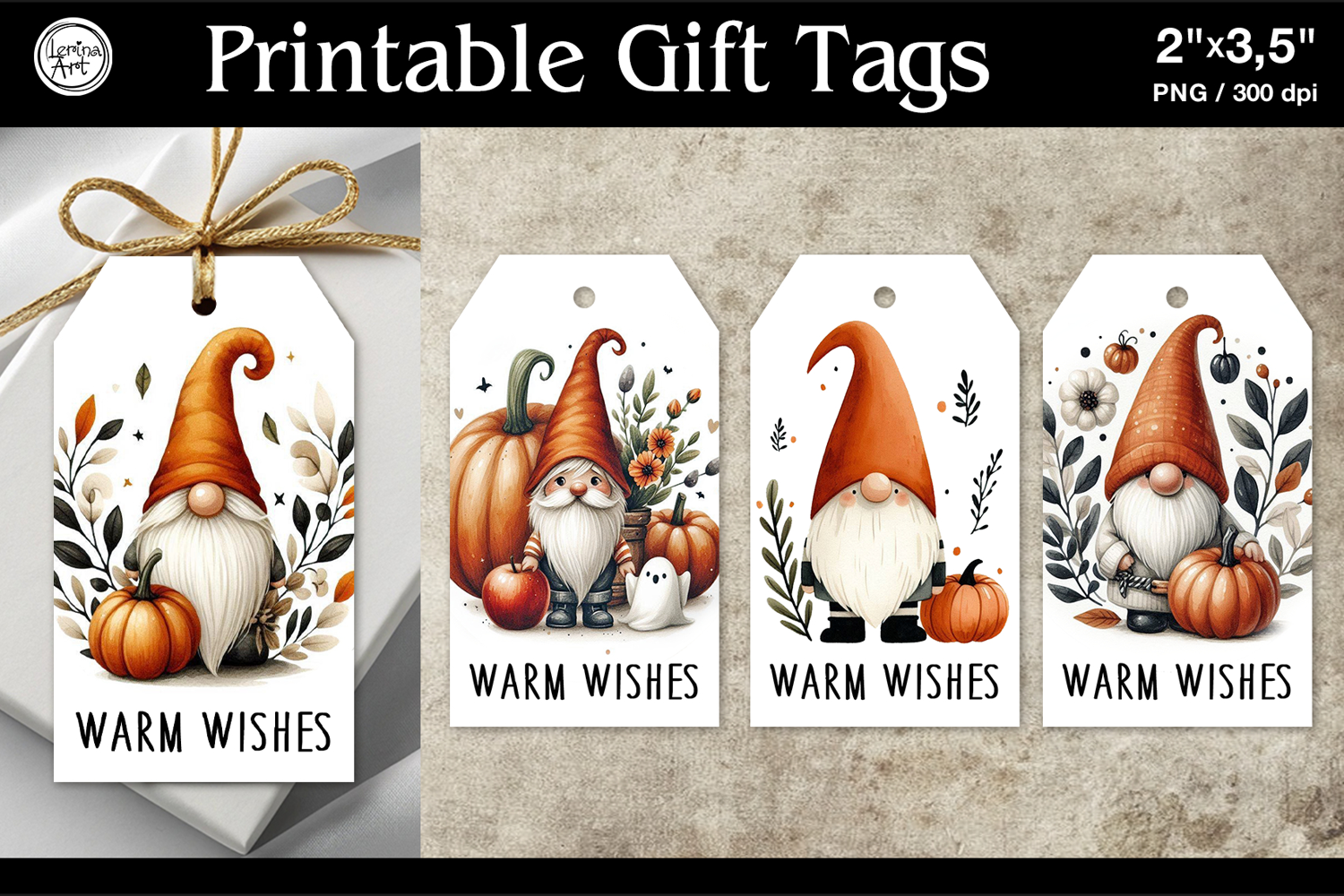 Printable Gift Tags| Halloween Gift Tags| Gnome | PNG product image 1