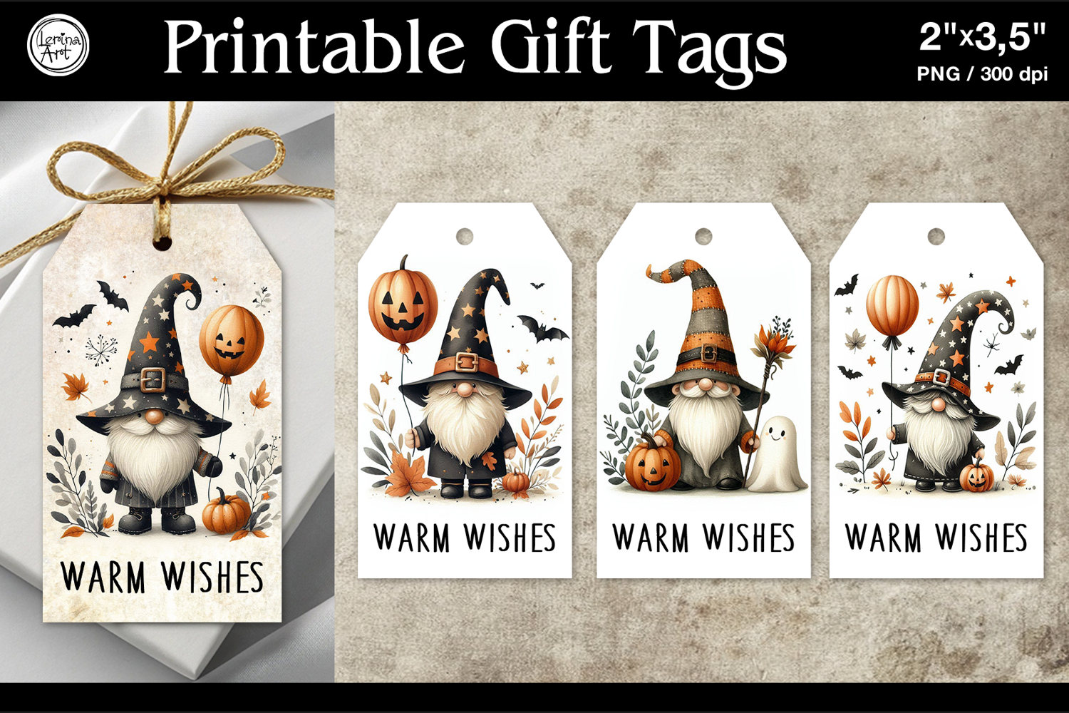 Printable Gift Tags| Halloween Gift Tags| Gnome | PNG product image 1
