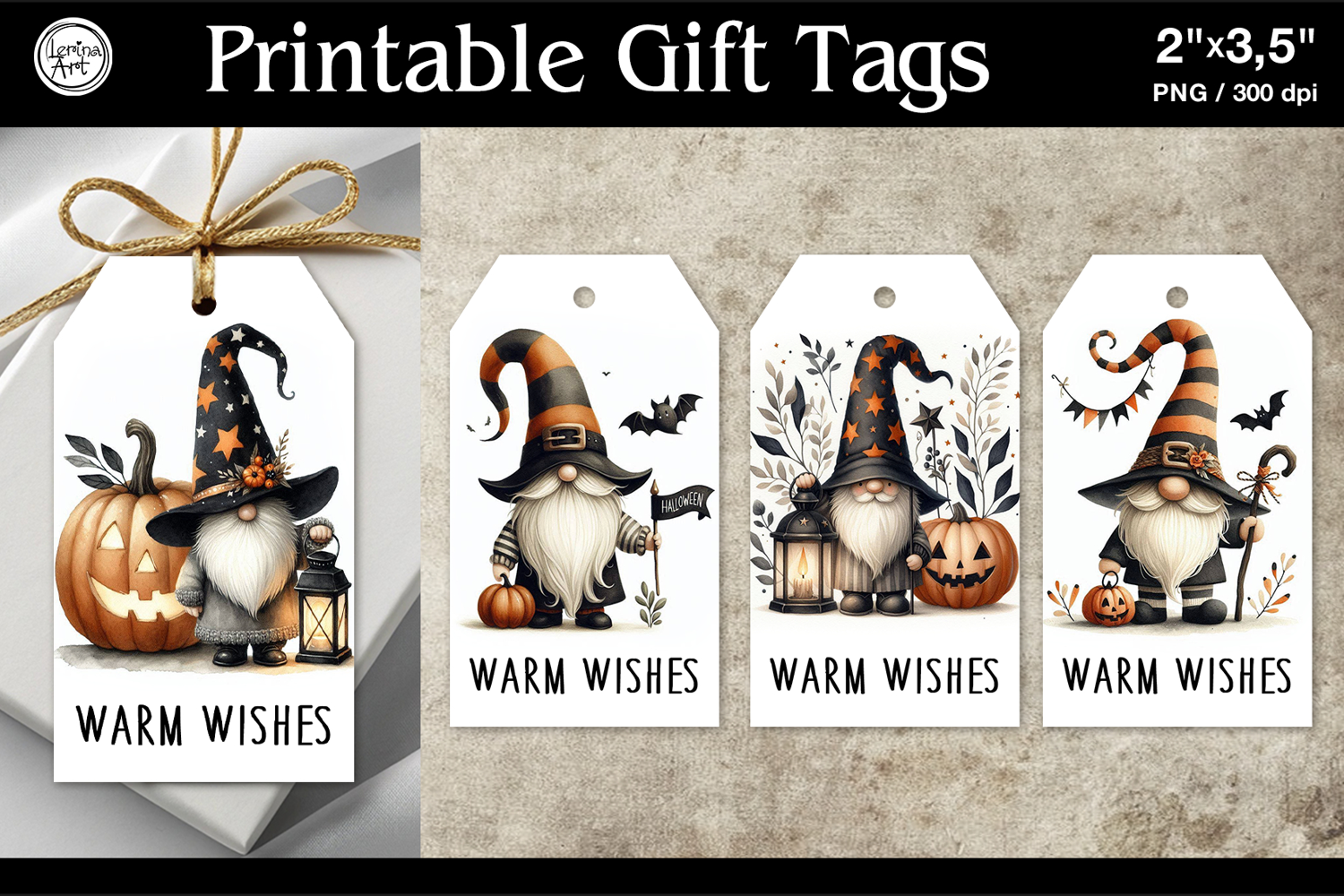 Printable Gift Tags| Halloween Gift Tags| Gnome | PNG product image 1