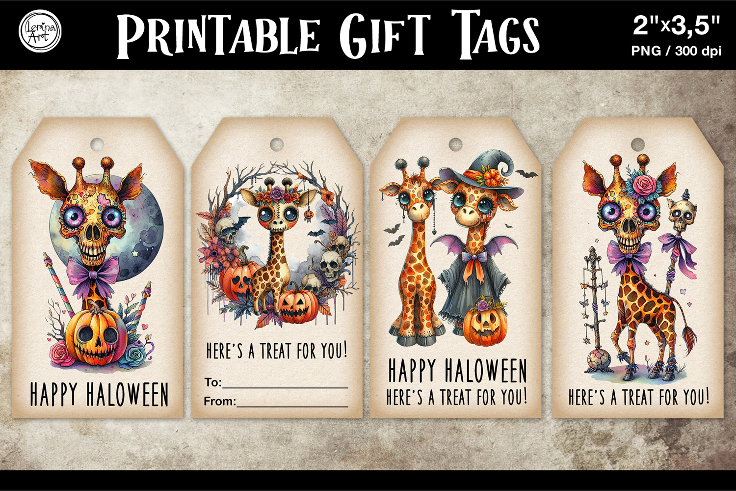 Halloween Gift Tags| Zombie Giraffe| PNG product image 1
