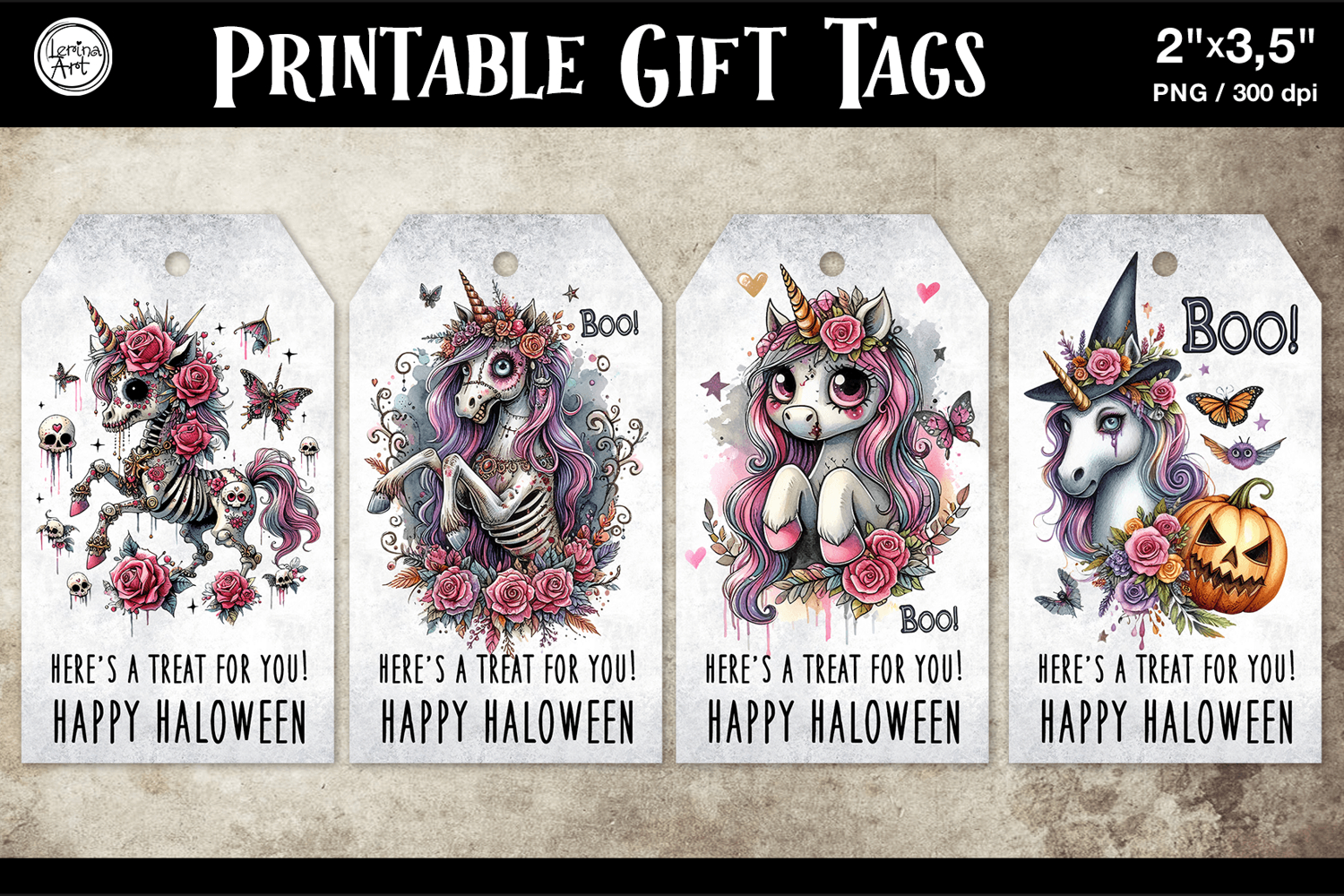 Halloween Gift Tags| Zombie Unicorn| PNG product image 1