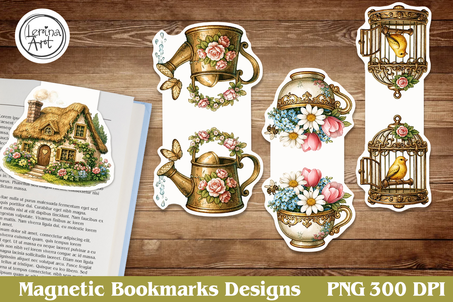 Vintage Magnetic Bookmarks 4 PNG product image 1