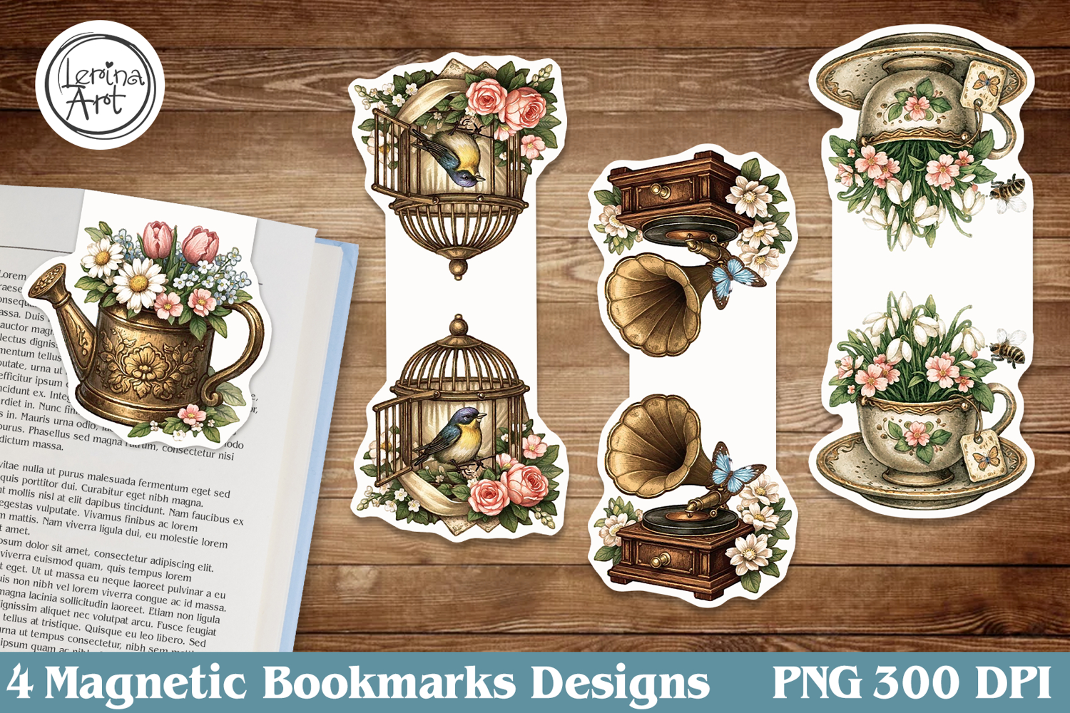 Vintage Magnetic Bookmarks 4 PNG product image 1