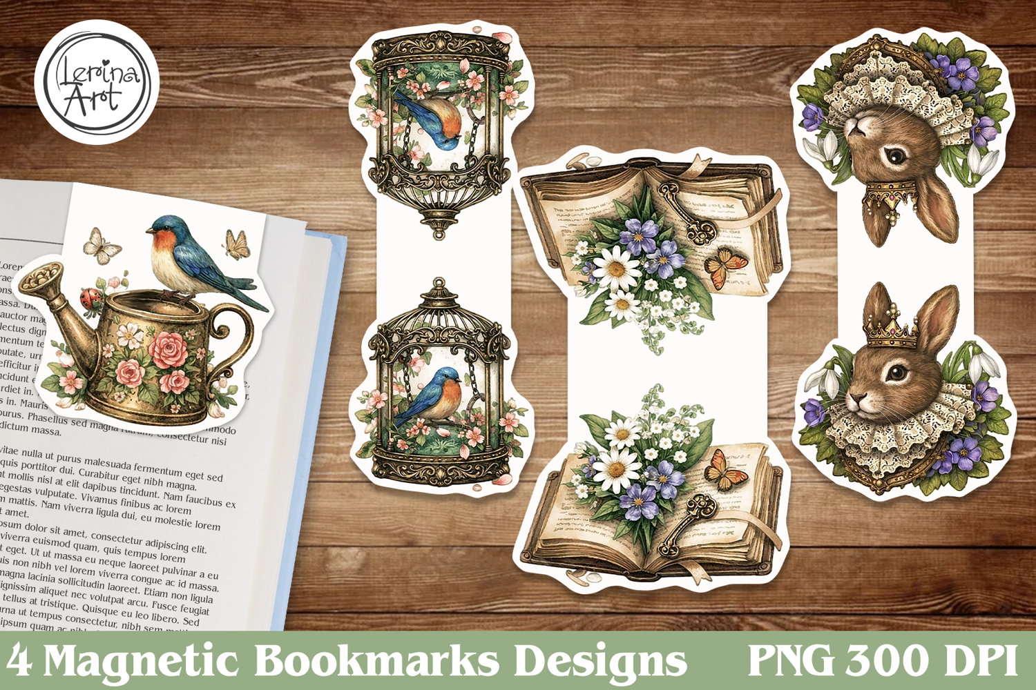 Vintage Magnetic Bookmarks 4 PNG product image 1