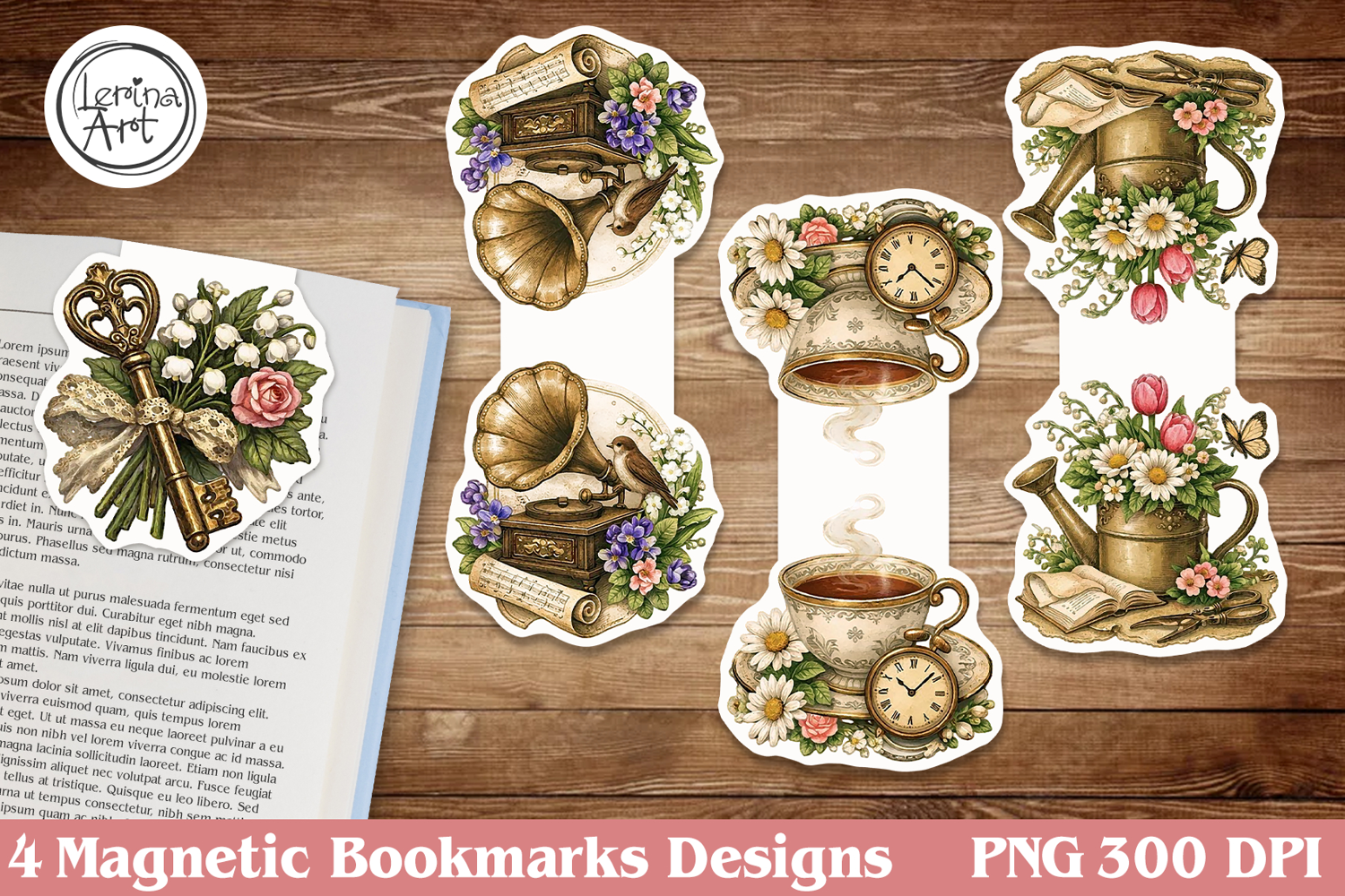 Vintage Magnetic Bookmarks 4 PNG product image 1