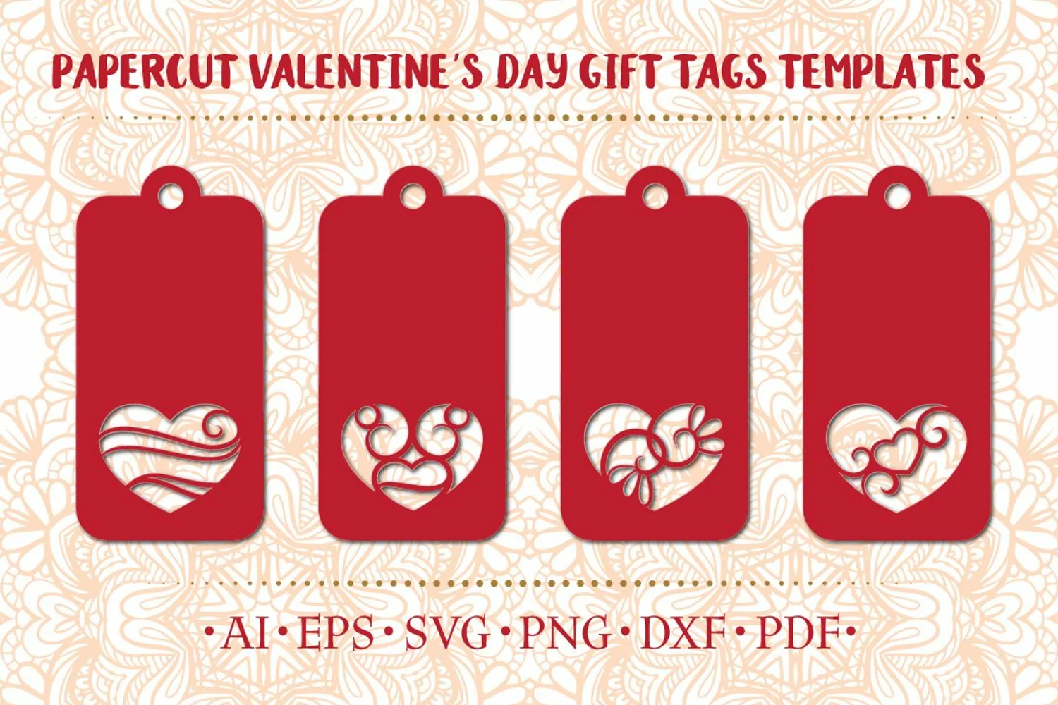 St. Valentine's day gift tags papercut template product image 1